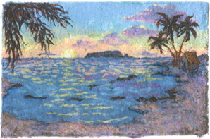 view to island of Niihau at sunset